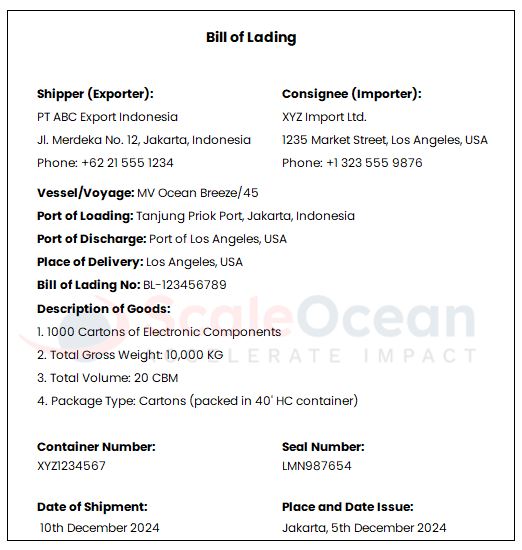 contoh dokumen ekspor impor bill of lading