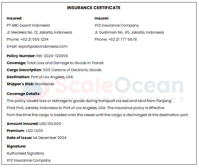 contoh dokumen ekspor impor insurance certificate
