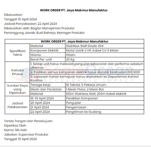 Contoh Work Order Form Manufaktur
