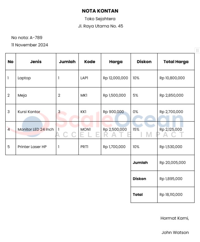 Contoh Nota Kontan