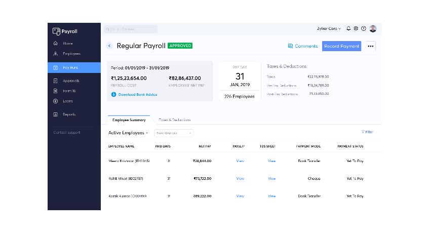 Aplikasi Slip Gaji Karyawan Zoho Payroll