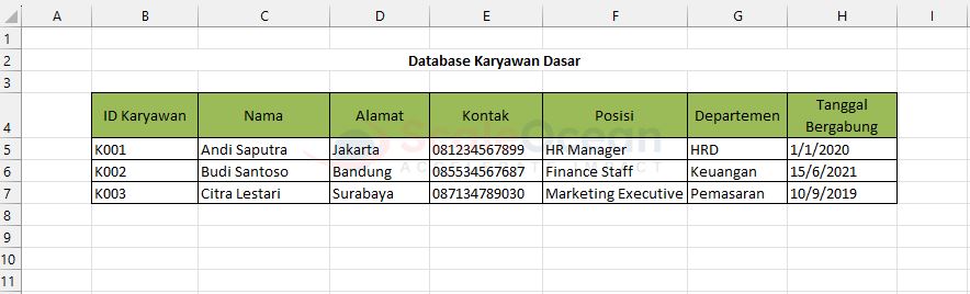 Contoh Database Karyawan Excel Dasar