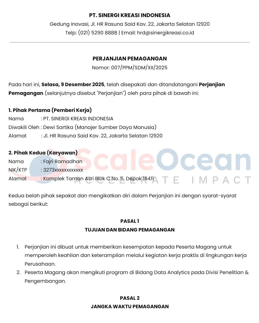 Contoh kontrak magang 1.