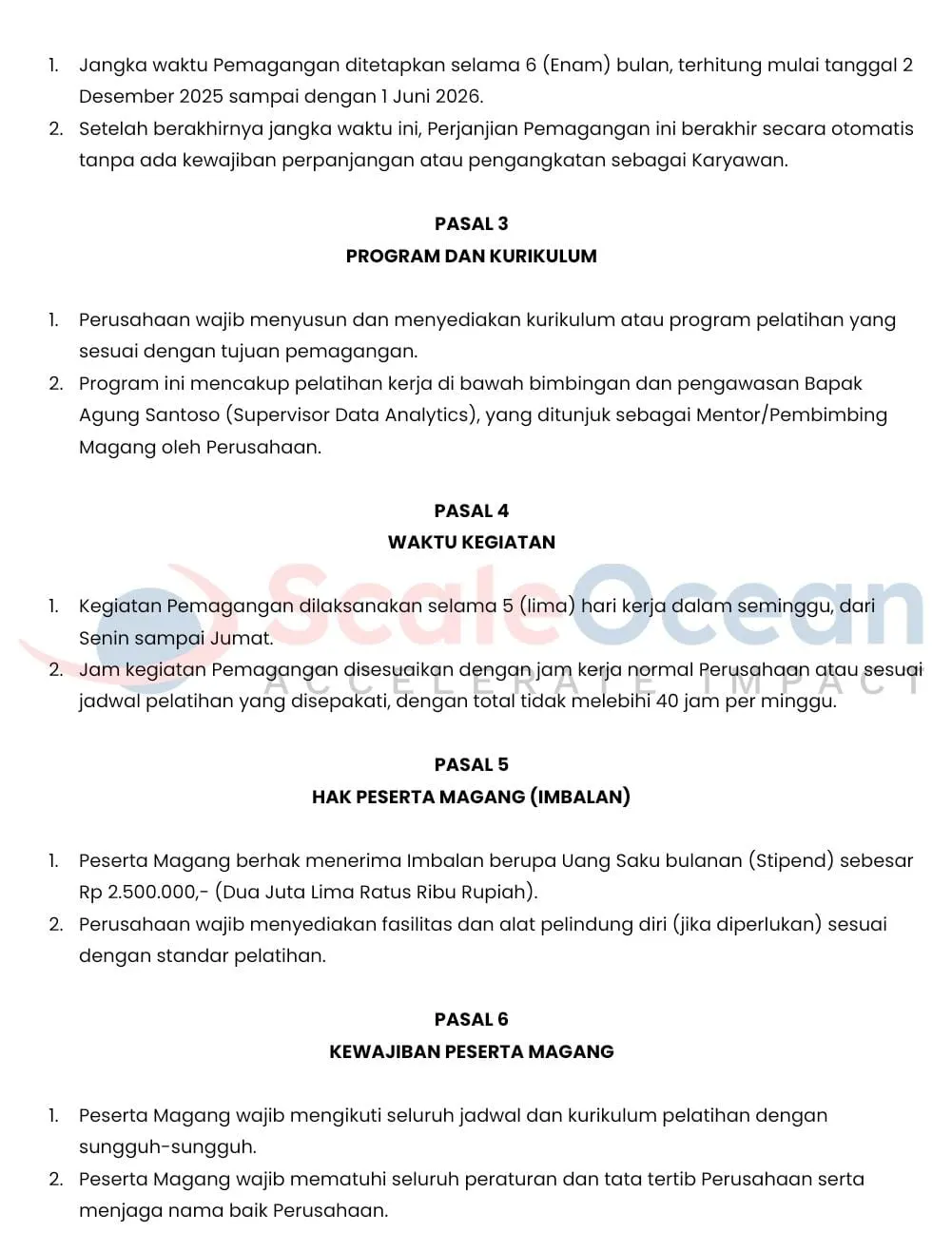 Contoh kontrak magang 2.