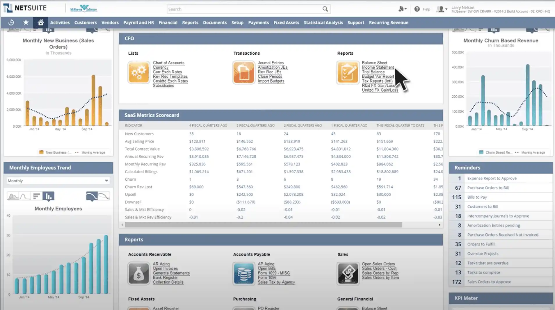 Contoh dashboard aplikasi ERP Oracle Netsuite.