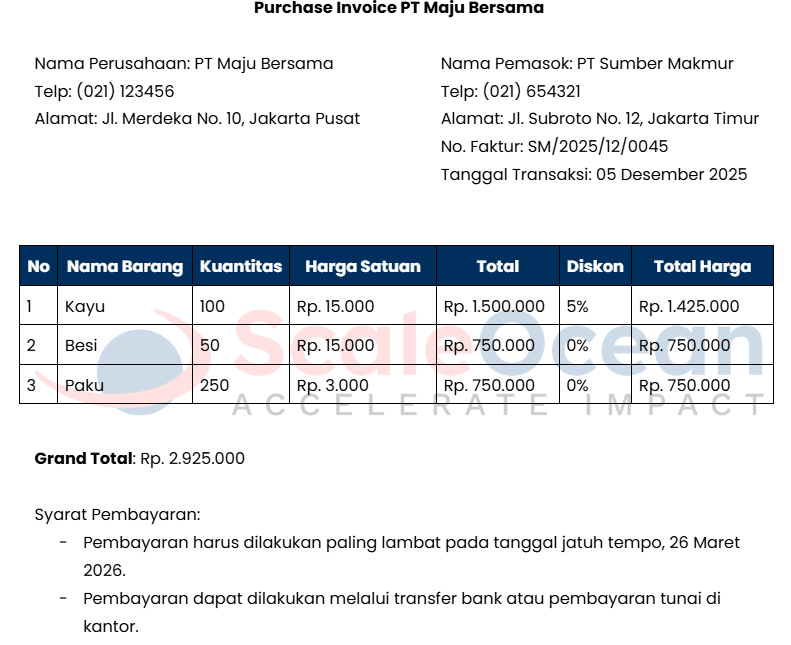 Contoh Dokumen Faktur Pembelian (Purchase Invoice)