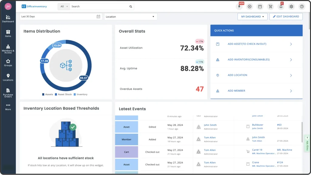 EZOfficeInventory barcode asset tracking software