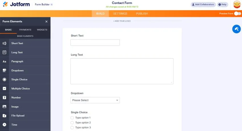 jotform platform to processing delivery order