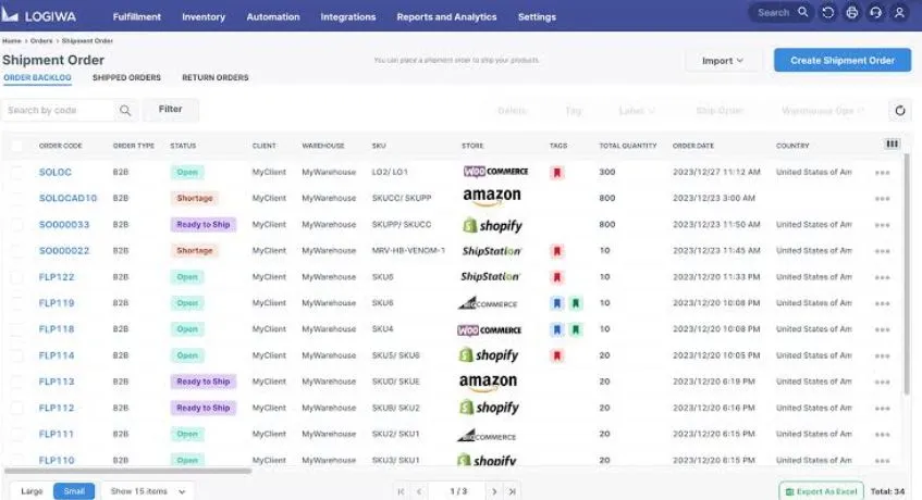 logiwa for moving products transportations software