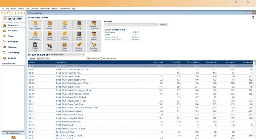 flexibake for food management manufacture