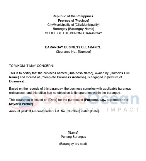 template of barangay business permit