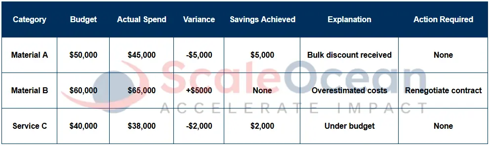 Savings and Budget Report Example